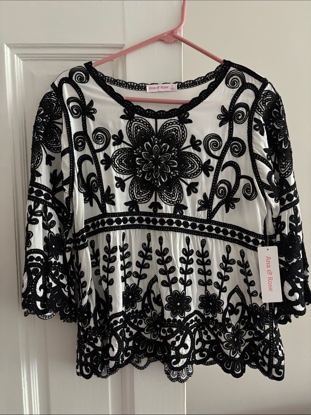 Black and White Embroidered Top